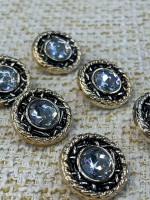 ✨ Siyah Altın Çerçeveli Kristal Taşlı Metal Dekoratif Düğme 23 MM (6 ADET)