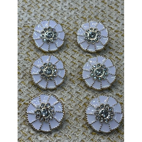 ✨ Beyaz Mineli İnci Detaylı Altın Çerçeveli Metal Dekoratif Düğme 23 MM 6 ADET