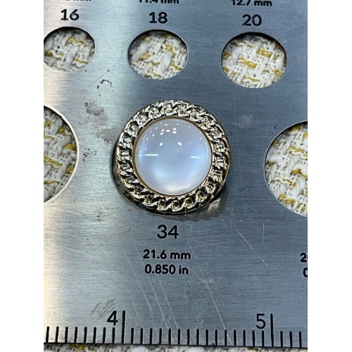 ✨ Sedef Görünümlü Taşlı Zincir Çerçeveli Altın Metal Dekoratif Düğme 23 MM 6 ADET