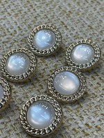 ✨ Sedef Görünümlü Taşlı Zincir Çerçeveli Altın Metal Dekoratif Düğme 23 MM 6 ADET