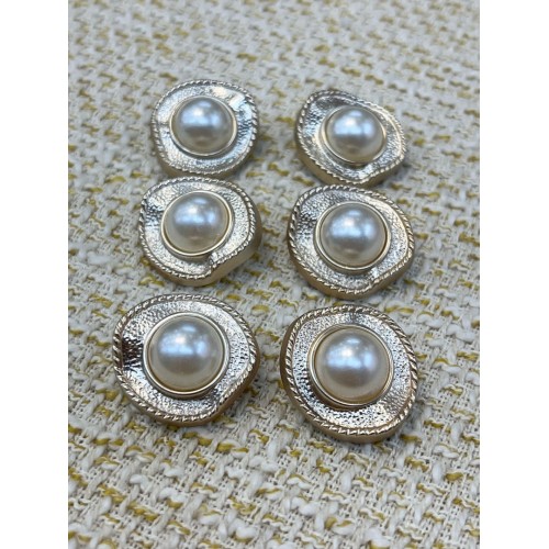 ✨ Altın Tonlu İnci Detaylı Metal Dekoratif Düğme 23 MM 6 ADET
