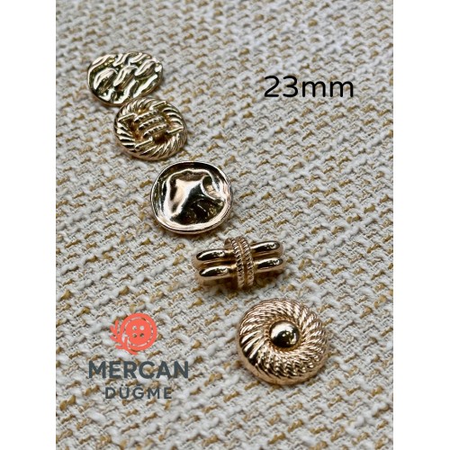 ✨ 23mm  Z.A.R.A kombin Metal Düğme Seti – (5 adet)Karışık Model, Parlak Altın Renk ✨