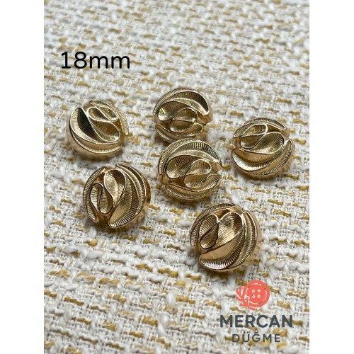 ✨ 18 mm Metal Düğme( 6 adet ) – Kabartmalı Modern Desen, Parlak Altın Renk ✨