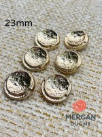 ✨ 23 mm Metal Düğme (6adet) – Çerçeveli Kabartmalı Tasarım, Parlak Altın Renk ✨