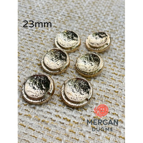 ✨ 23 mm Metal Düğme (6adet) – Çerçeveli Kabartmalı Tasarım, Parlak Altın Renk ✨