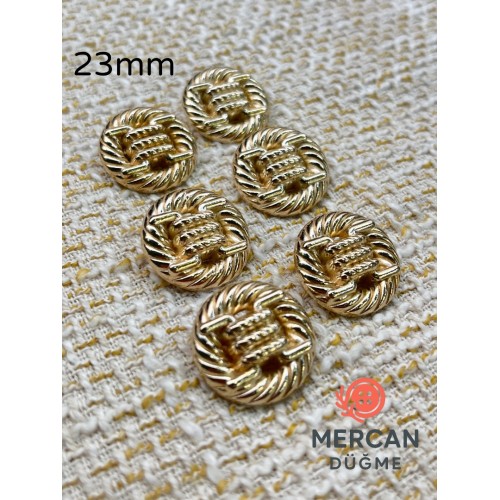 ✨ 23 mm Metal Düğme (6 adet) – Halat Desenli Klasik Tasarım, Parlak Altın Renk ✨