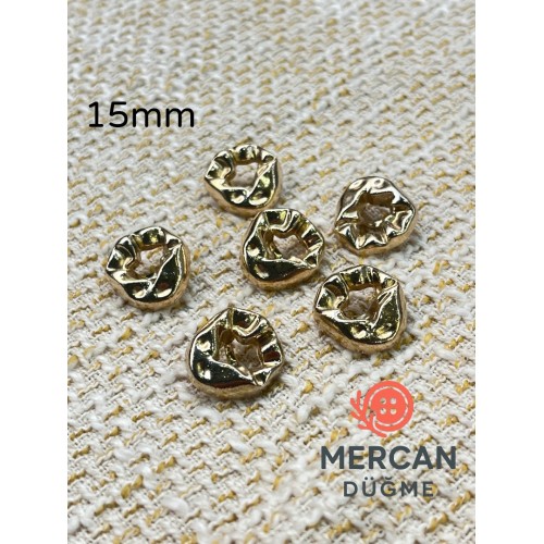 ✨ 15 mm Metal Düğme (6 adet) – Organik Formlu Modern Tasarım, Parlak Altın Renk ✨