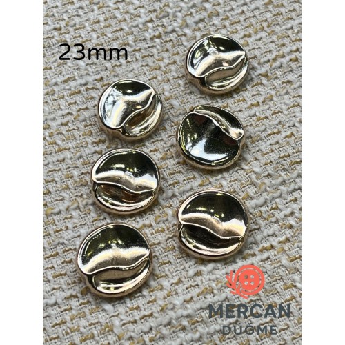 ✨ 23 mm Metal Düğme (6 adet ) – Dalgalı Yüzey Modern Tasarım, Parlak Altın Renk ✨