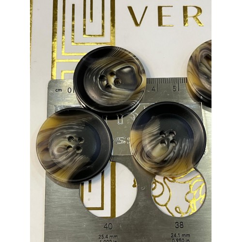Mercan Düğme Siyah–Kahverengi Mermer Desenli Polyester Düğme – 25 mm (6 Adet)