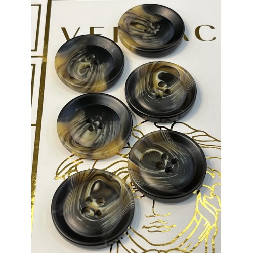 Mercan Düğme Siyah–Kahverengi Mermer Desenli Polyester Düğme – 25 mm (6 Adet)