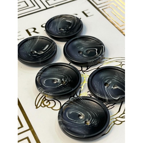 Mercan Düğme Siyah Mermer Desenli Polyester Düğme – 25 mm (6 Adet)