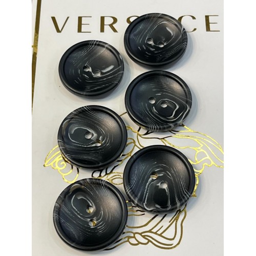 Mercan Düğme Siyah Mermer Desenli Polyester Düğme – 30 mm (6 Adet)