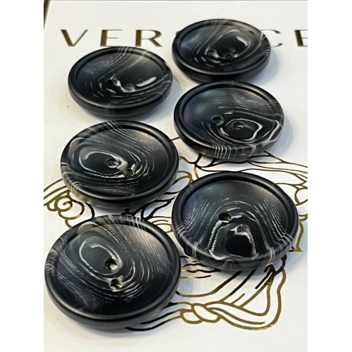 Mercan Düğme Siyah Mermer Desenli Polyester Düğme – 30 mm (6 Adet)