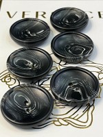 Mercan Düğme Siyah Mermer Desenli Polyester Düğme – 25 mm (6 Adet)