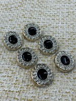 ✨ Siyah Taşlı Kristal Çerçeveli Metal Düğme 23 mm 6 adet