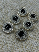 ✨ Siyah Taşlı Kristal Çerçeveli Metal Düğme 23 mm 6 adet