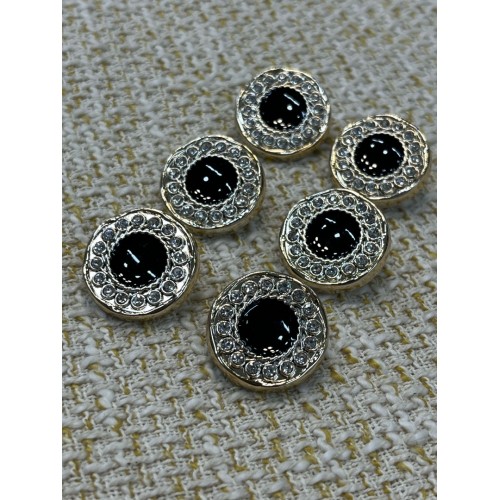 ✨ Siyah Taşlı Kristal Çerçeveli Metal Düğme 23 mm 6 adet