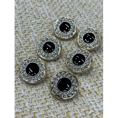 ✨ Siyah Taşlı Kristal Çerçeveli Metal Düğme 23 mm 6 adet