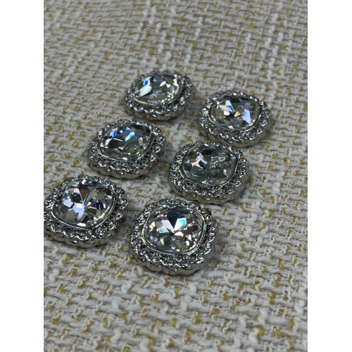 ✨25mm Silver Çerçeveli Kristal Taşlı Düğme – Işıltılı & Zarif Tasarım