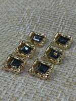 ✨23mm  Gold Çerçeveli Füme Kristal Düğme – Lüks & Işıltılı Tasarım