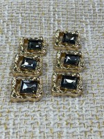 ✨23mm  Gold Çerçeveli Füme Kristal Düğme – Lüks & Işıltılı Tasarım
