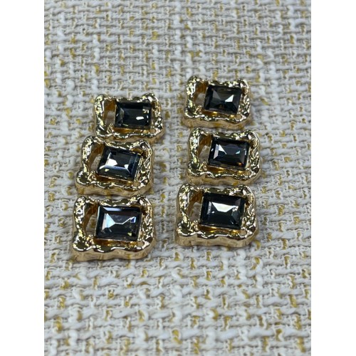 ✨23mm  Gold Çerçeveli Füme Kristal Düğme – Lüks & Işıltılı Tasarım