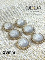✨ 6’lı 23 mm Gold Çerçeveli Sedef Desenli Taşlı Düğme Seti – Klasik & Işıltılı