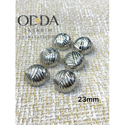 ✨ 6’lı 23 mm Gümüş Çapraz Dokulu Metal Düğme Seti – Klasik & Güçlü