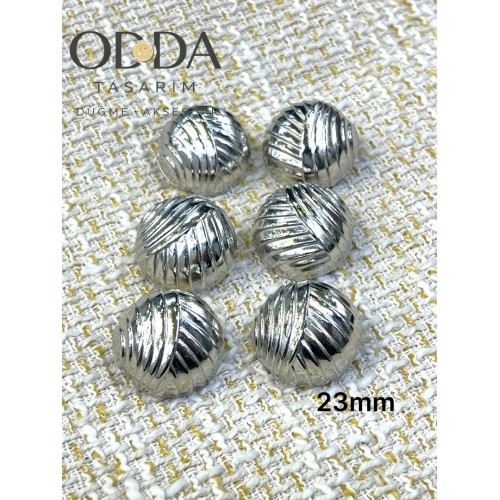 ✨ 6’lı 23 mm Gümüş Çapraz Dokulu Metal Düğme Seti – Klasik & Güçlü