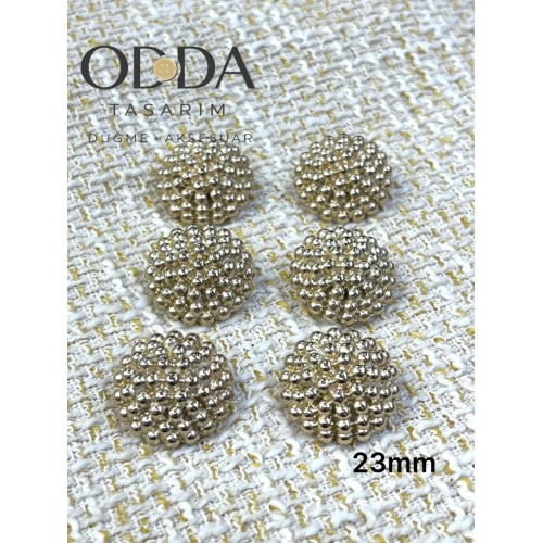 ✨ 6’lı 23 mm Gold Boncuk Dokulu Metal Düğme Seti – Işıltılı & Şık