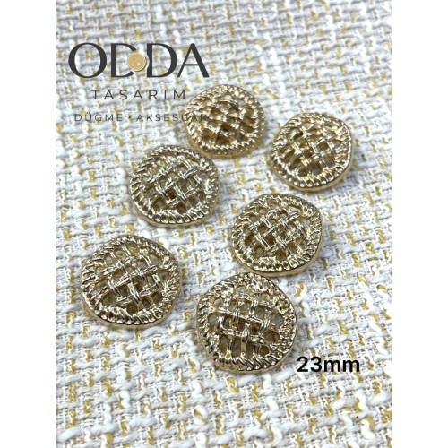 ✨ 6’lı 23 mm Gold Hasır Dokulu Metal Düğme Seti – Klasik & Zarif