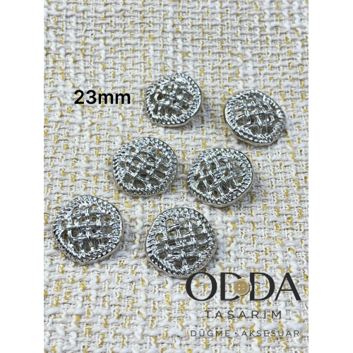✨ 6’lı 23 mm Gümüş Hasır Dokulu Metal Düğme Seti – Klasik & Zamansız