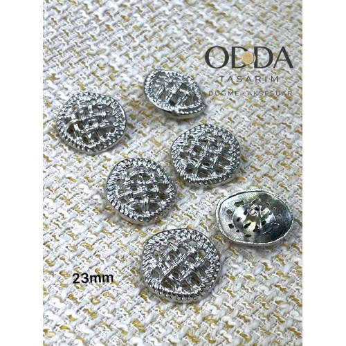 ✨ 6’lı 23 mm Gümüş Hasır Dokulu Metal Düğme Seti – Klasik & Zamansız