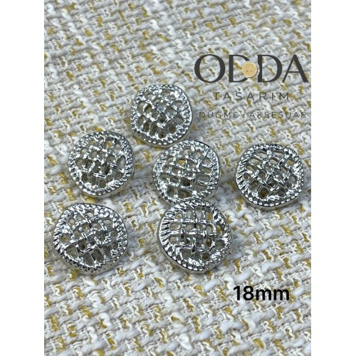 ✨ 6’lı 18 mm Gümüş Hasır Dokulu Metal Düğme Seti – Klasik & Zamansız